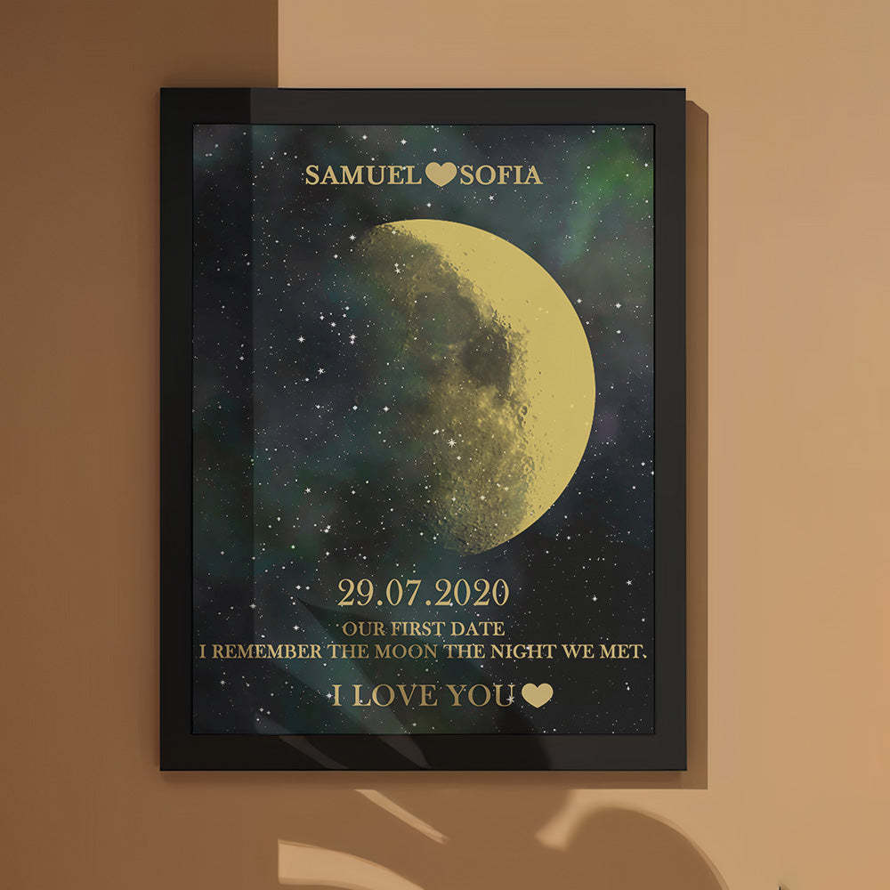 Cadeaux Personnalisés De Cadre D'impression D'or De Phase De Lune Pour L'anniversaire Et L'anniversaire - maplunelampefr