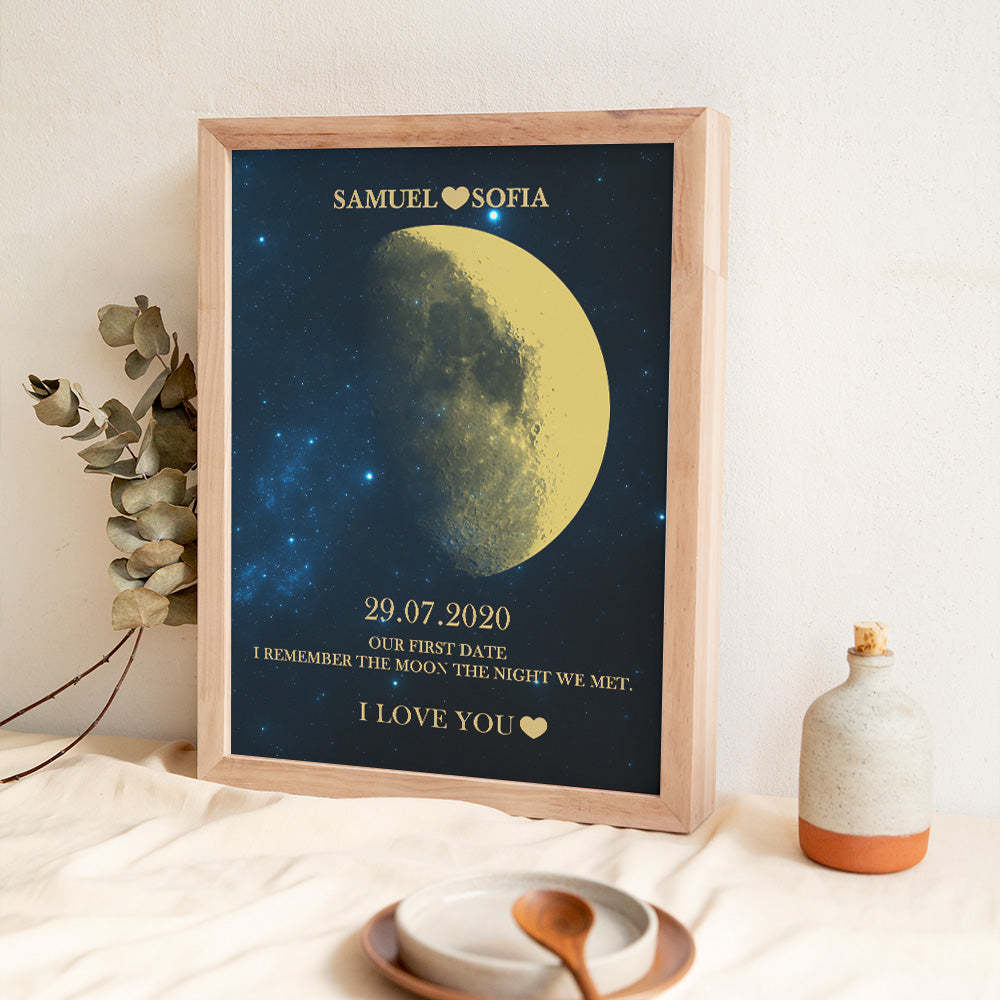 Cadeaux Personnalisés De Cadre D'impression D'or De Phase De Lune Pour L'anniversaire Et L'anniversaire - maplunelampefr