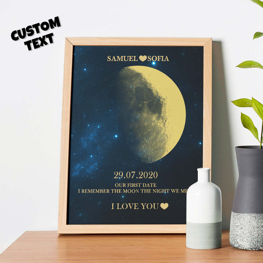 Cadeaux Personnalisés De Cadre D'impression D'or De Phase De Lune Pour L'anniversaire Et L'anniversaire - maplunelampefr