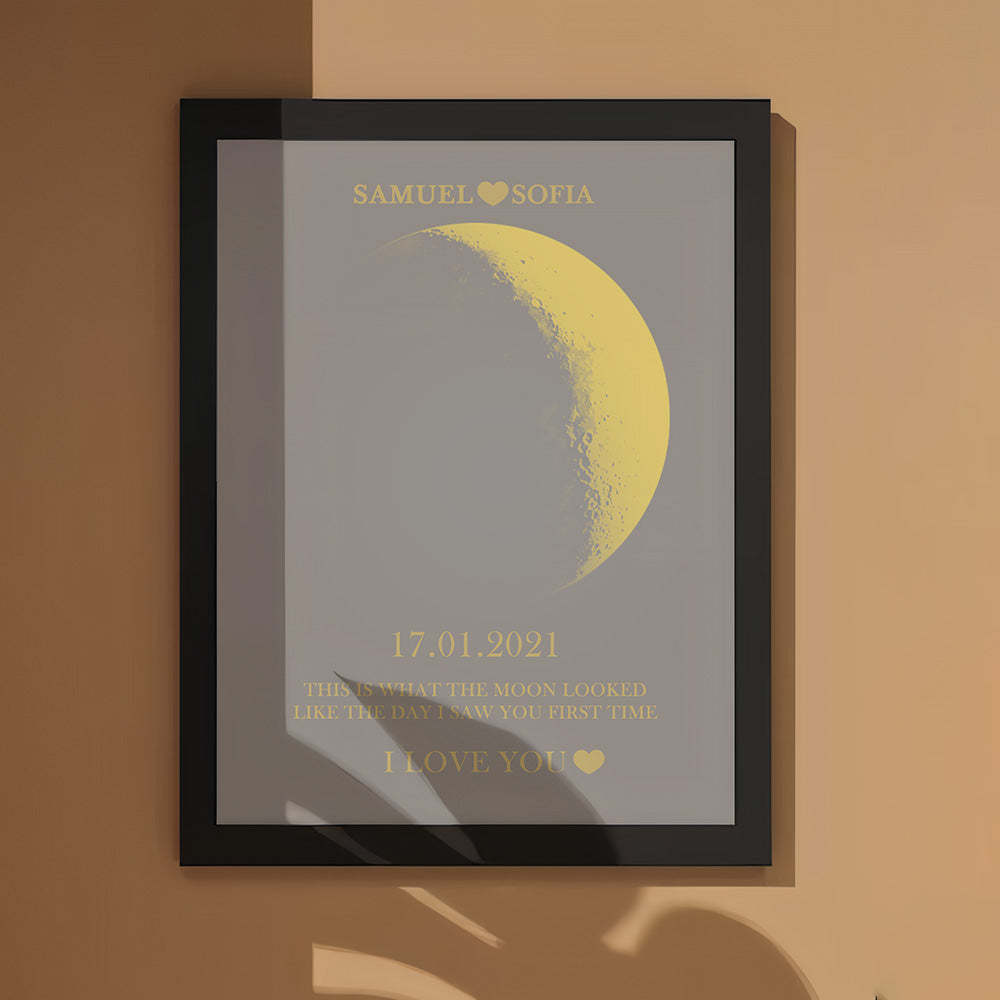 Cadeaux Personnalisés De Cadre D'impression D'or De Phase De Lune Pour L'anniversaire Et L'anniversaire - maplunelampefr