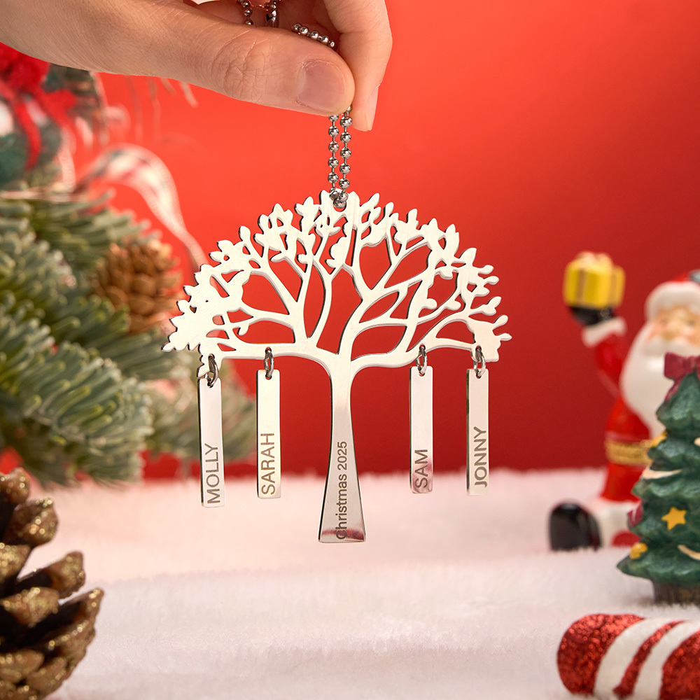 Ornement De Noël Arbre Généalogique Personnalisé Nom Et Année Gravés Décoration En Métal À Suspendre Cadeau Festif Pour La Famille - MapLunelampeFr