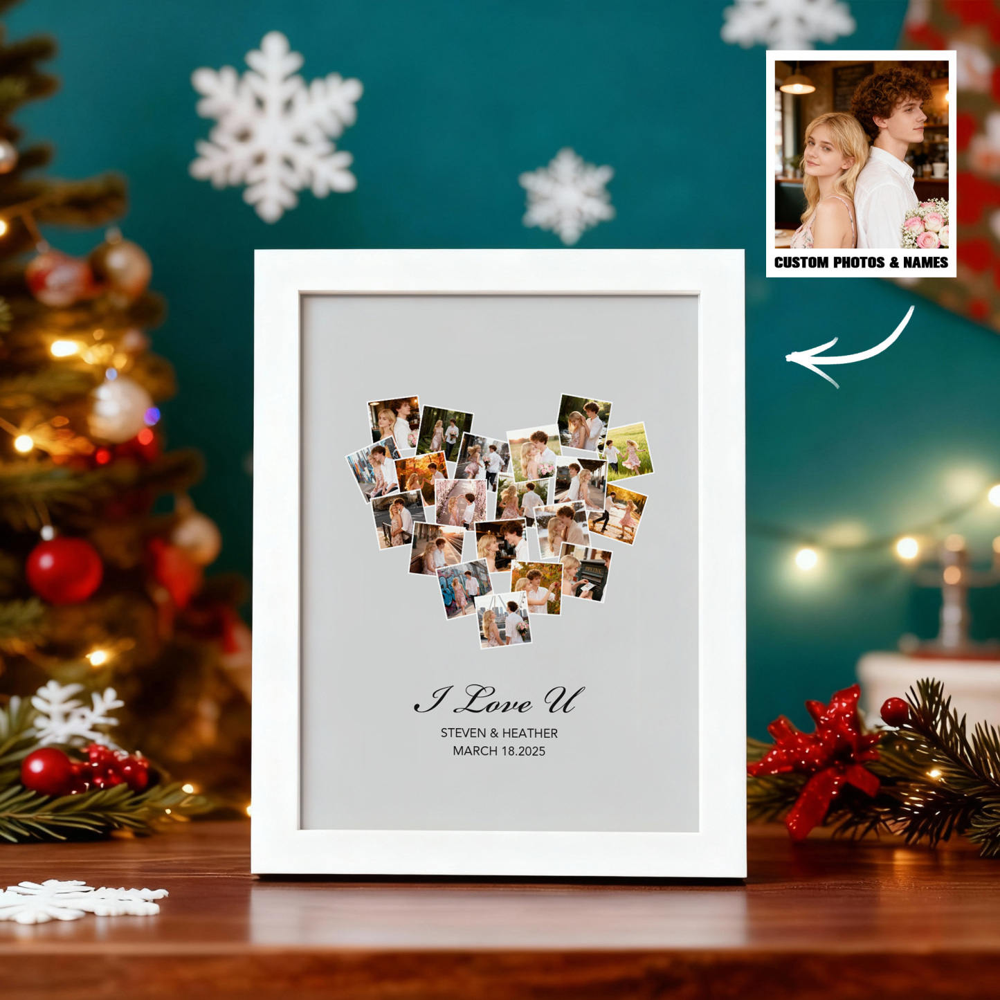 Cadre Photo Personnalisé - Cadeau De Noël, Cadeau De Saint-valentin, Cadre Photo Personnalisé Pour 20 Photos Et Noms - Cadeau D'anniversaire - MapLunelampeFr