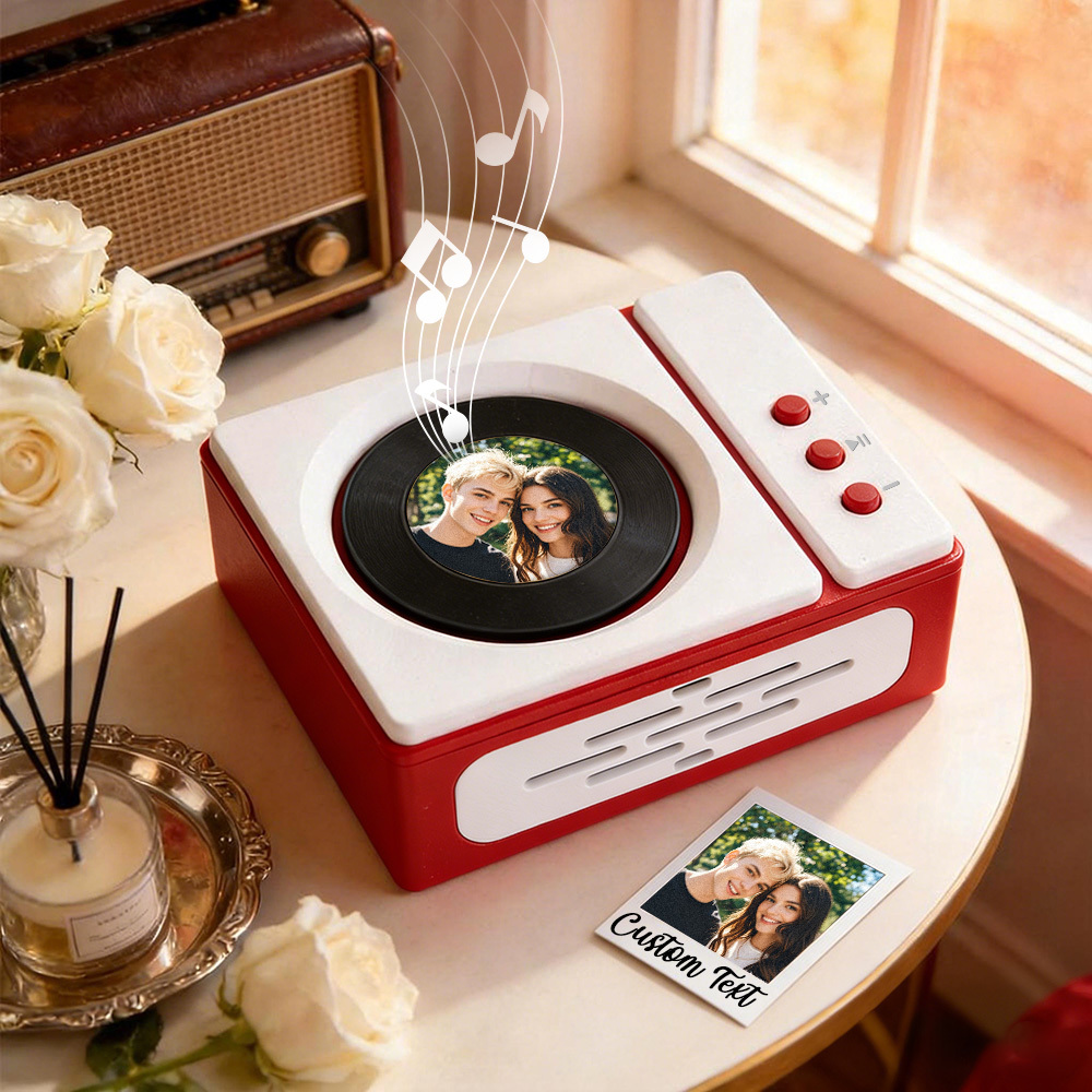 Mini Tourne-disque Personnalisé Avec Photo Et Chanson - Cadeau De Noël Musical Unique - MapLunelampeFr
