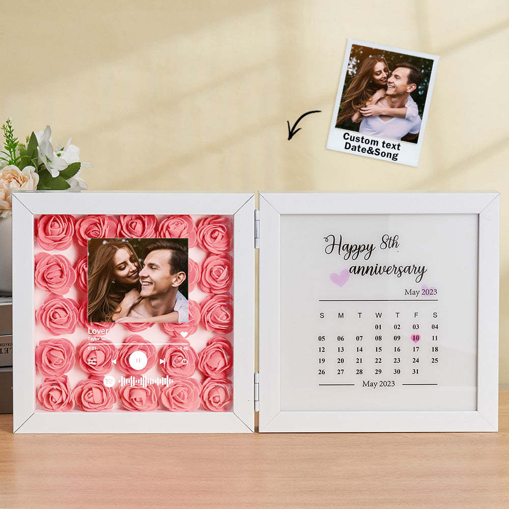 Photo Personnalisée Fleur De Rose, Cadre Pliable, Code Musical Personnalisé, Cadeau D'anniversaire Pour Couple - MapLunelampeFr