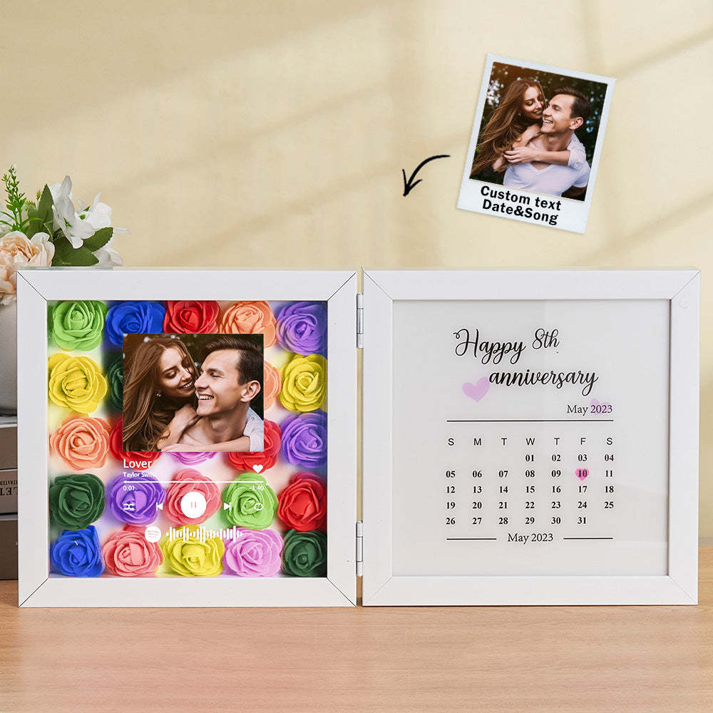 Photo Personnalisée Fleur De Rose, Cadre Pliable, Code Musical Personnalisé, Cadeau D'anniversaire Pour Couple - MapLunelampeFr
