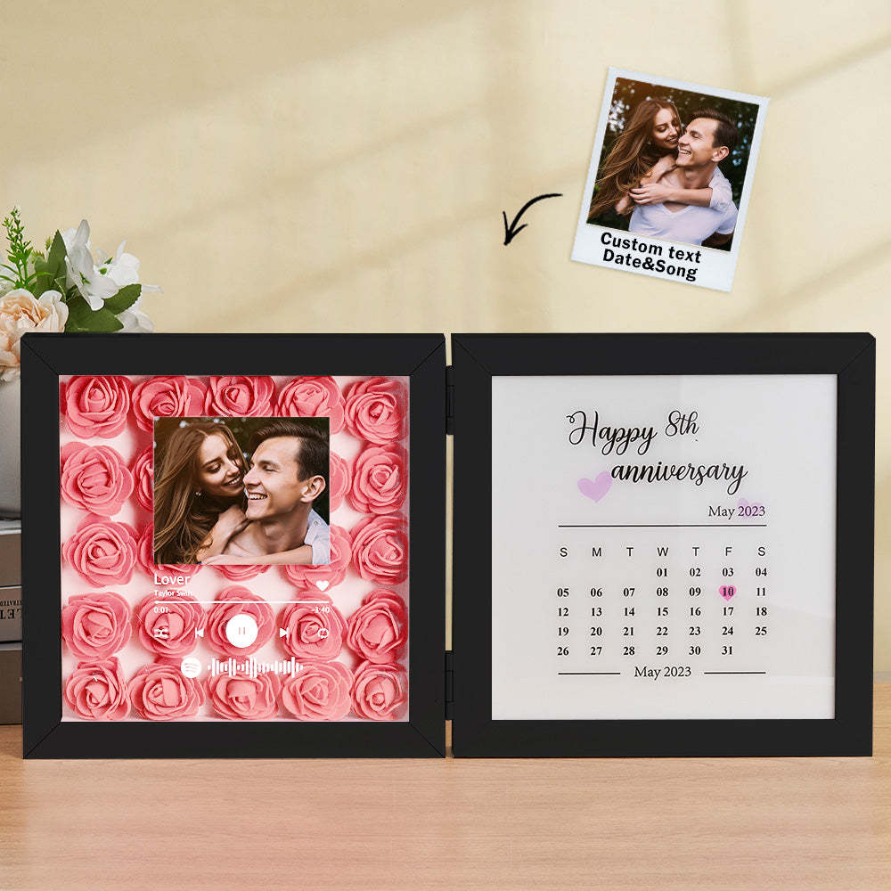 Photo Personnalisée Fleur De Rose, Cadre Pliable, Code Musical Personnalisé, Cadeau D'anniversaire Pour Couple