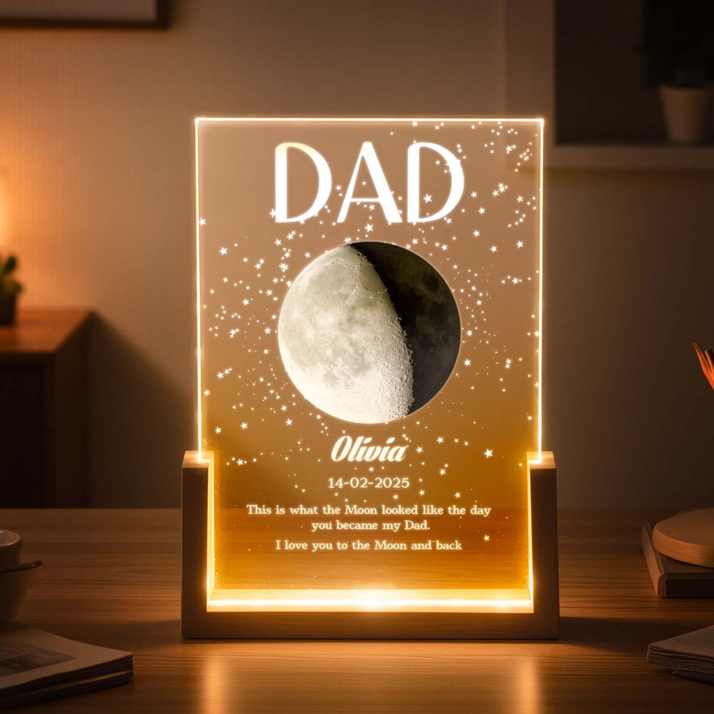 Cadeau Papa Phase De Lune – Lumière De Plaque Acrylique Personnalisée, Cadeau De Ciel Nocturne Personnalisé Pour Papa, Cadeau De La Fête Des Pères, Souvenir De Lampe De Lune LED - MapLunelampeFr