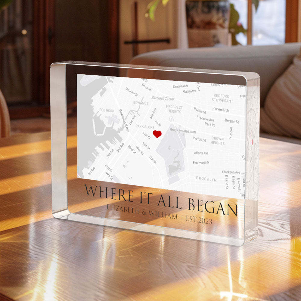 Où Tout A Commencé - Carte Personnalisée En Forme De Rectangle Plaque Acrylique Texte Personnalisé Décoration De La Maison Cadeau Pour Cadeau D'anniversaire De Couple - MapLunelampeFr