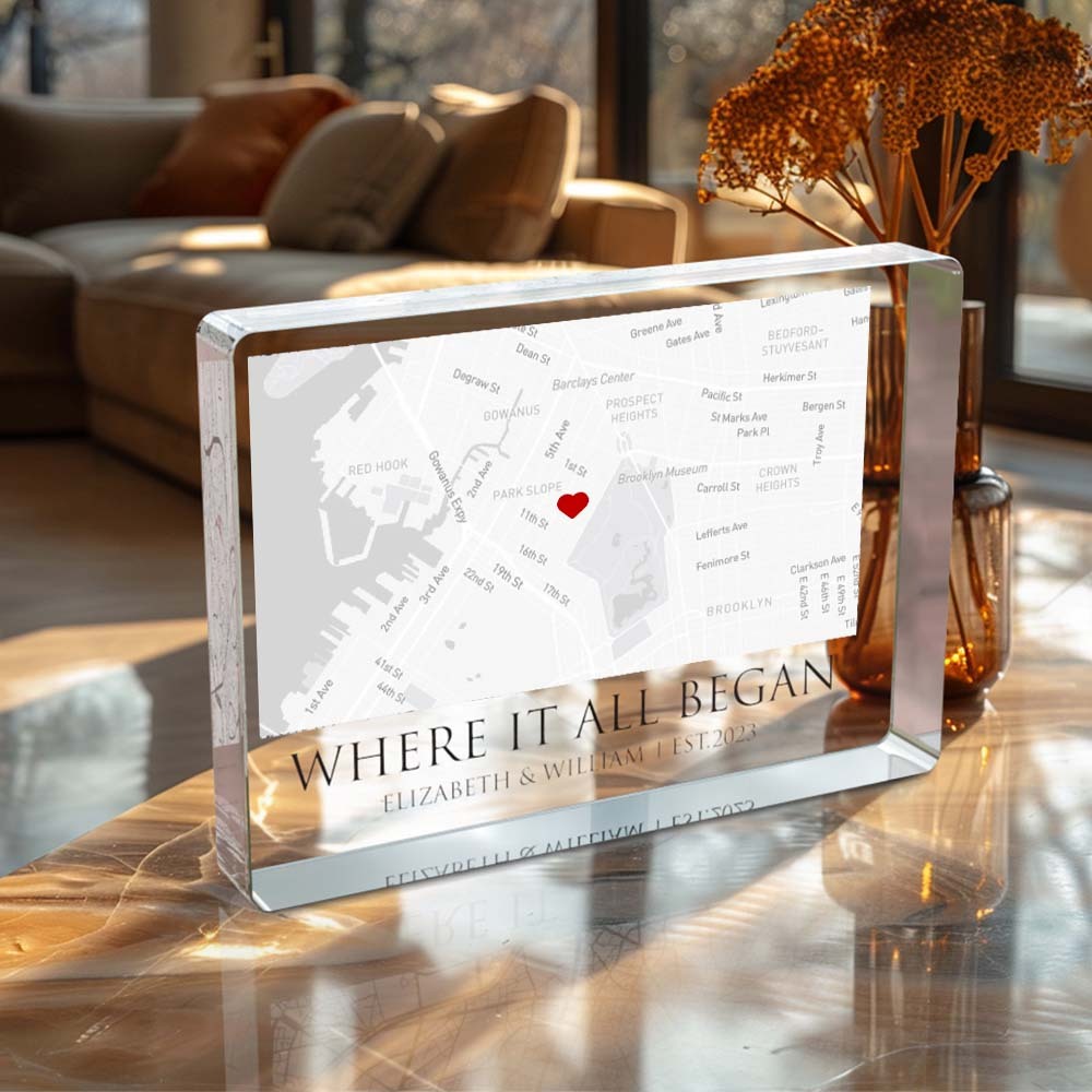 Où Tout A Commencé - Carte Personnalisée En Forme De Rectangle Plaque Acrylique Texte Personnalisé Décoration De La Maison Cadeau Pour Cadeau D'anniversaire De Couple - MapLunelampeFr