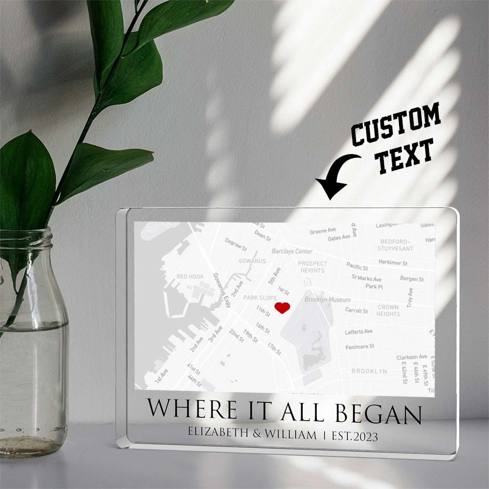 Où Tout A Commencé - Carte Personnalisée En Forme De Rectangle Plaque Acrylique Texte Personnalisé Décoration De La Maison Cadeau Pour Cadeau D'anniversaire De Couple - MapLunelampeFr