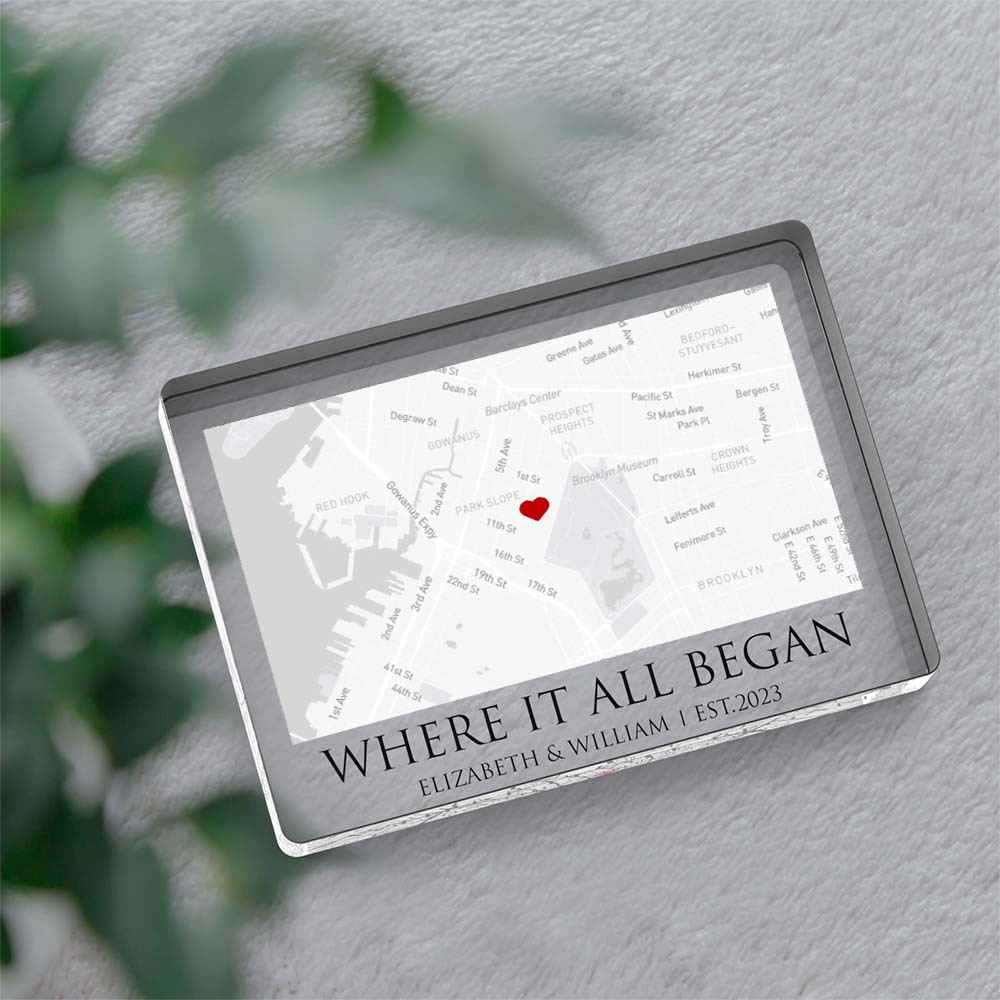 Où Tout A Commencé - Carte Personnalisée En Forme De Rectangle Plaque Acrylique Texte Personnalisé Décoration De La Maison Cadeau Pour Cadeau D'anniversaire De Couple - MapLunelampeFr