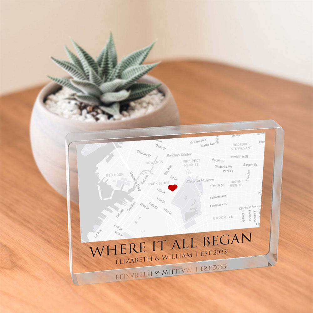 Où Tout A Commencé - Carte Personnalisée En Forme De Rectangle Plaque Acrylique Texte Personnalisé Décoration De La Maison Cadeau Pour Cadeau D'anniversaire De Couple - MapLunelampeFr