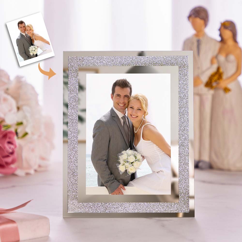 Miroir En Verre De Support De Photo De Cadre De Photo Fait Sur Commande Avec Le Cadeau Étincelant De Pensionnaire De Cristal Pour Elle - maplunelampefr