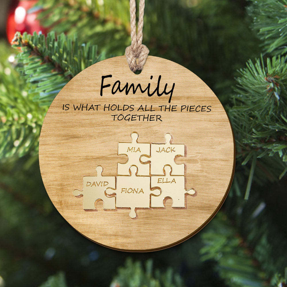 Puzzle De Nom De Famille Personnalisé, Ornement De Noël, Ornement En Bois Personnalisé, Cadeaux De Noël - maplunelampefr