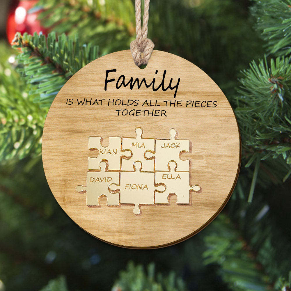 Puzzle De Nom De Famille Personnalisé, Ornement De Noël, Ornement En Bois Personnalisé, Cadeaux De Noël - maplunelampefr