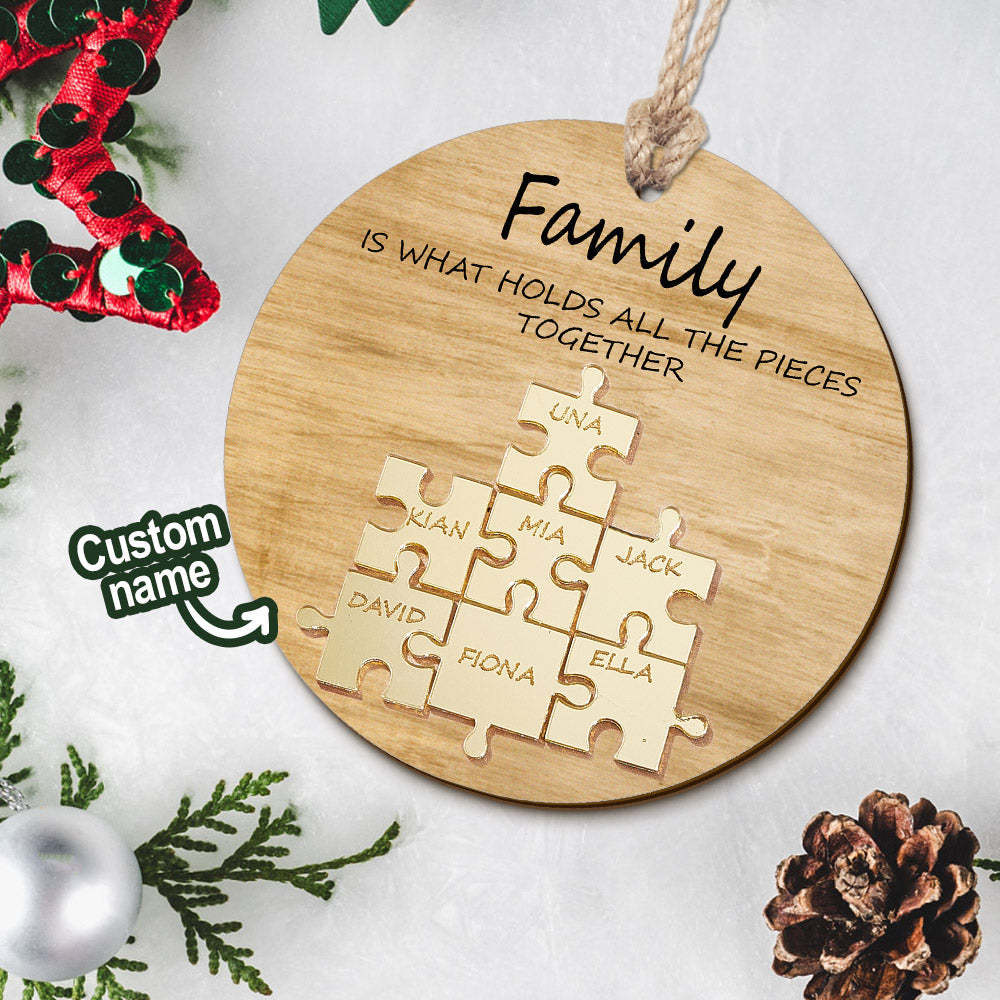 Puzzle De Nom De Famille Personnalisé, Ornement De Noël, Ornement En Bois Personnalisé, Cadeaux De Noël - maplunelampefr