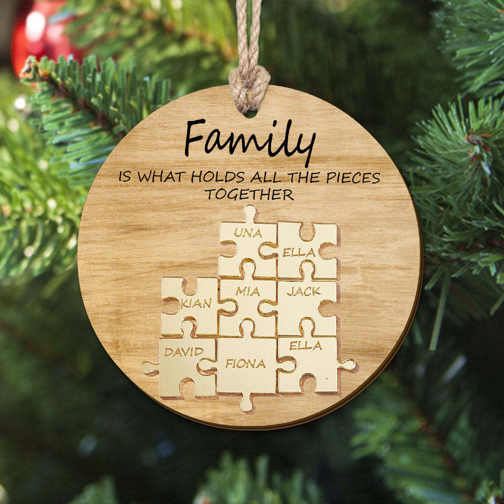 Puzzle De Nom De Famille Personnalisé, Ornement De Noël, Ornement En Bois Personnalisé, Cadeaux De Noël - maplunelampefr