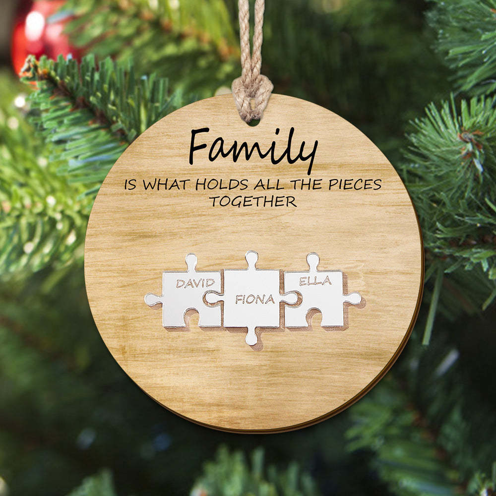 Puzzle De Nom De Famille Personnalisé, Ornement De Noël, Ornement En Bois Personnalisé, Cadeaux De Noël - maplunelampefr