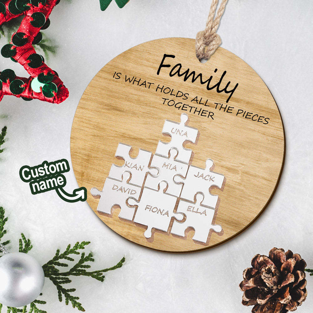Puzzle De Nom De Famille Personnalisé, Ornement De Noël, Ornement En Bois Personnalisé, Cadeaux De Noël - maplunelampefr