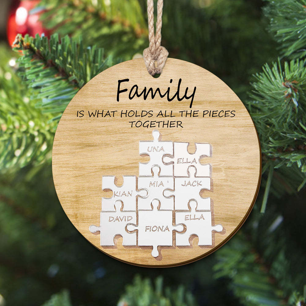 Puzzle De Nom De Famille Personnalisé, Ornement De Noël, Ornement En Bois Personnalisé, Cadeaux De Noël - maplunelampefr