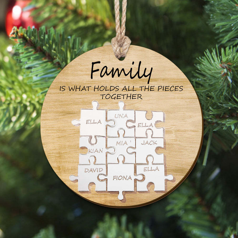 Puzzle De Nom De Famille Personnalisé, Ornement De Noël, Ornement En Bois Personnalisé, Cadeaux De Noël - maplunelampefr