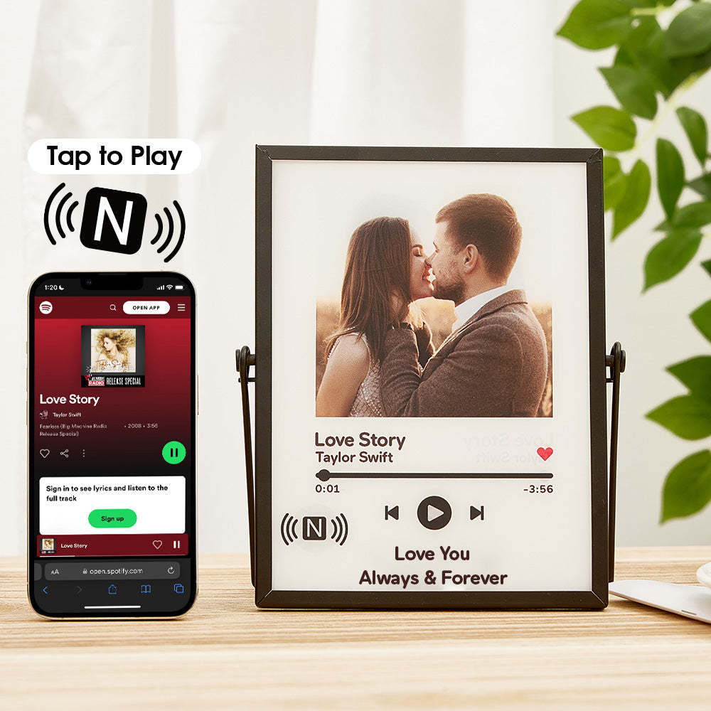 Plaque De Musique Spotify Personnalisée, Appuyez Pour Jouer, Plaque D'étiquette Nfc, Cadeau Unique Pour Amoureux - maplunelampefr