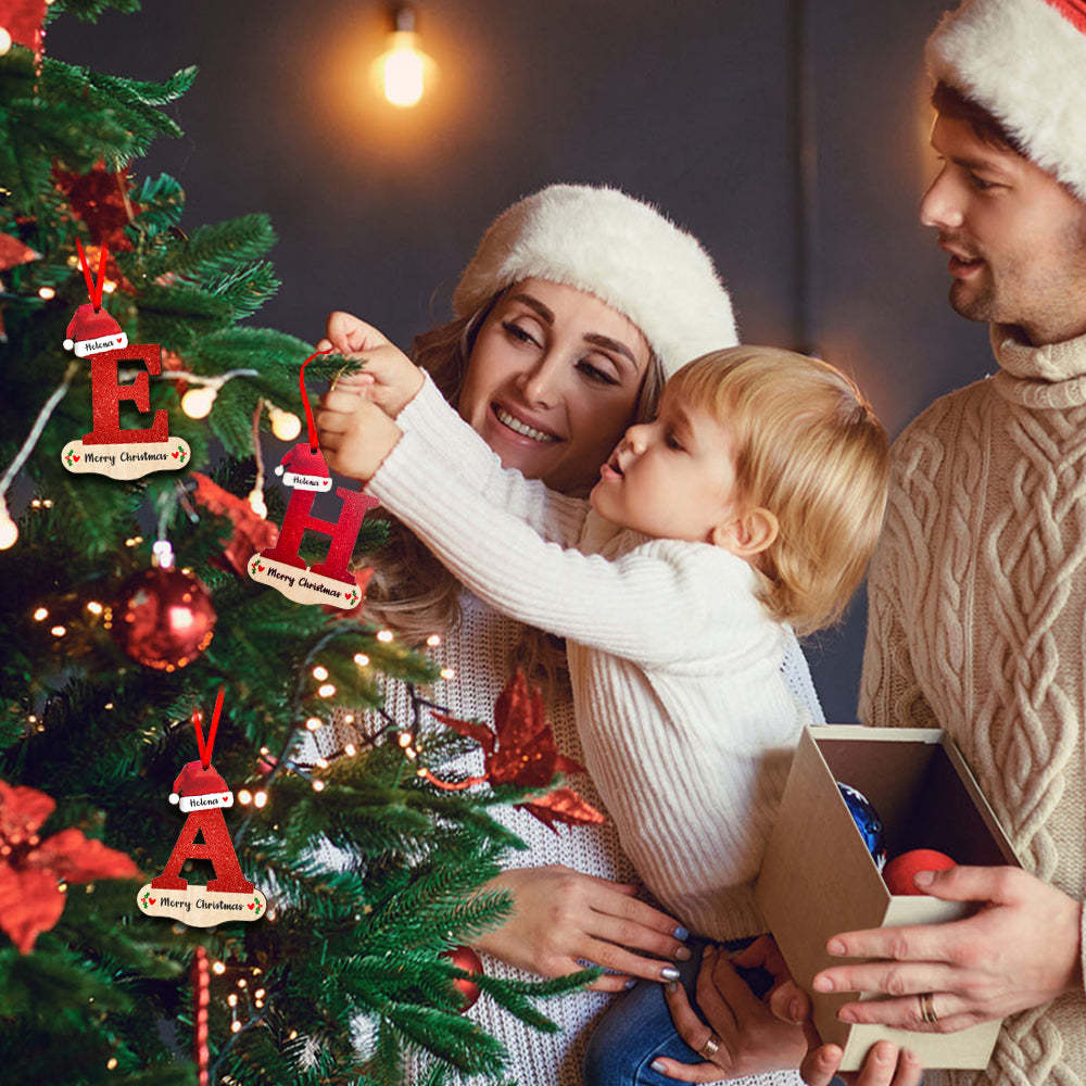 Ornement De Lettre De Noël Personnalisé Avec Chapeau Rouge, Décoration D'arbre De Noël Avec Nom Personnalisé - maplunelampefr