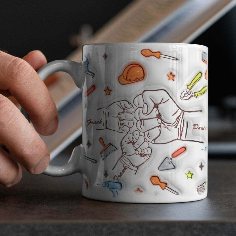 Tasse Imprimée Avec Noms Personnalisés Pour Enfants De 1 À 6 Ans, Effet Gonflé En 3d, Cadeau Pour Papa, Grand-père, Excellent Fixateur - MyHawaiianShirtsFR