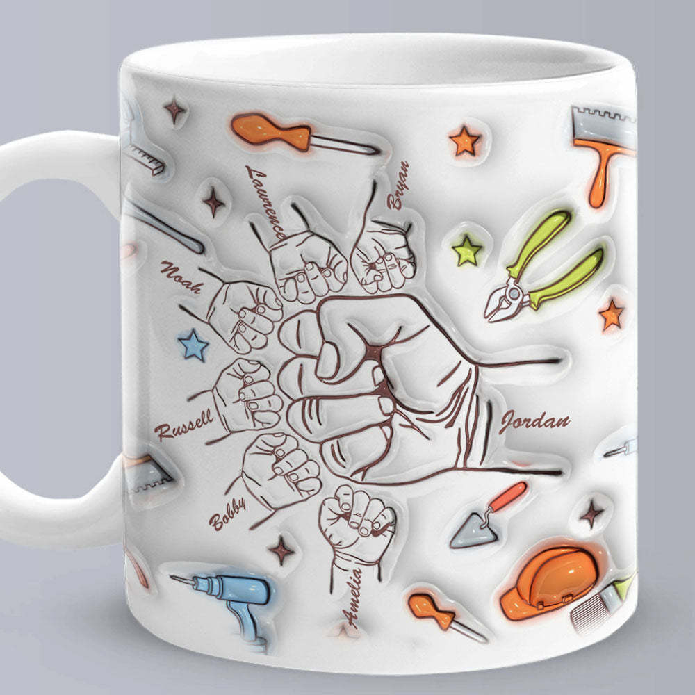 Tasse Imprimée Avec Noms Personnalisés Pour Enfants De 1 À 6 Ans, Effet Gonflé En 3d, Cadeau Pour Papa, Grand-père, Excellent Fixateur - MyHawaiianShirtsFR
