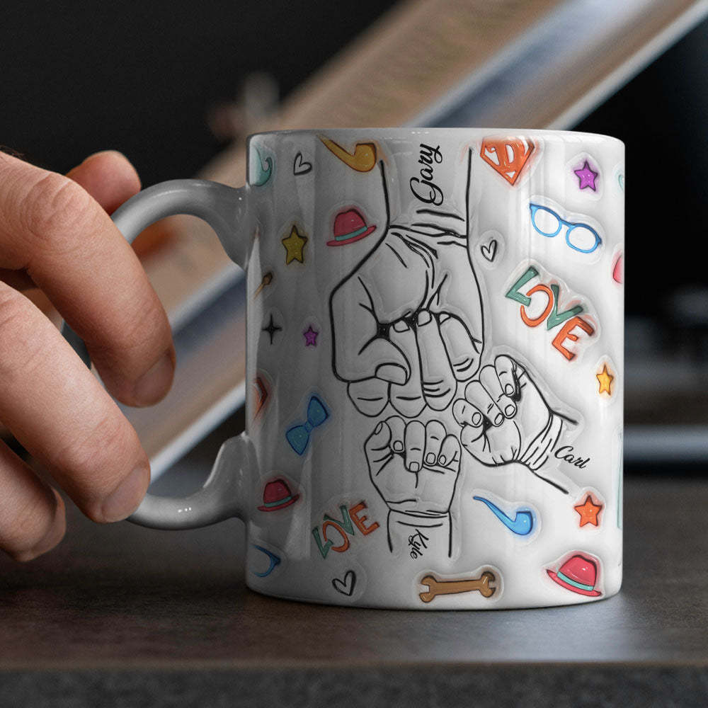 Cadeaux Pour Papa Personnalisés 1-6 Enfants Noms Personnalisés Effet Gonflé 3d Tasse Imprimée Cadeaux De Fête Des Pères - MyHawaiianShirtsFR