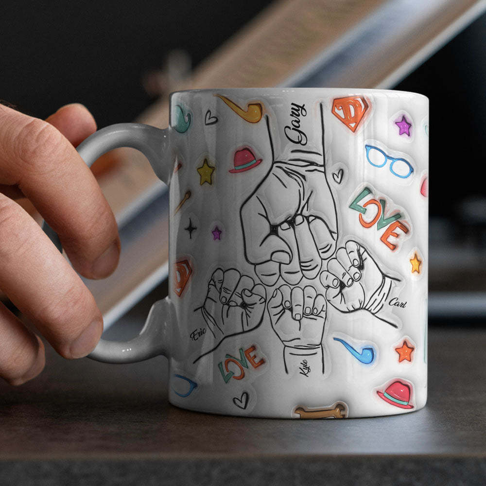 Cadeaux Pour Papa Personnalisés 1-6 Enfants Noms Personnalisés Effet Gonflé 3d Tasse Imprimée Cadeaux De Fête Des Pères - MyHawaiianShirtsFR