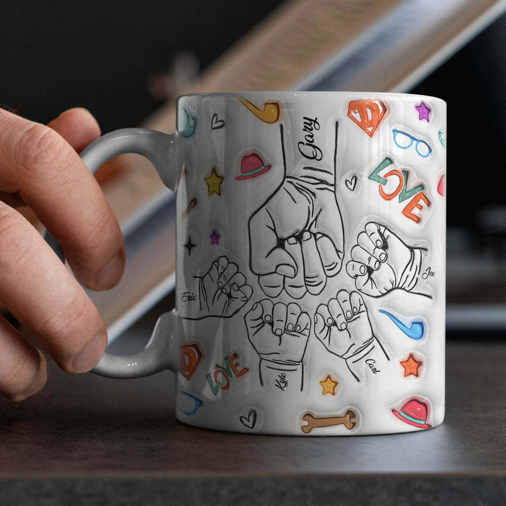 Cadeaux Pour Papa Personnalisés 1-6 Enfants Noms Personnalisés Effet Gonflé 3d Tasse Imprimée Cadeaux De Fête Des Pères - MyHawaiianShirtsFR