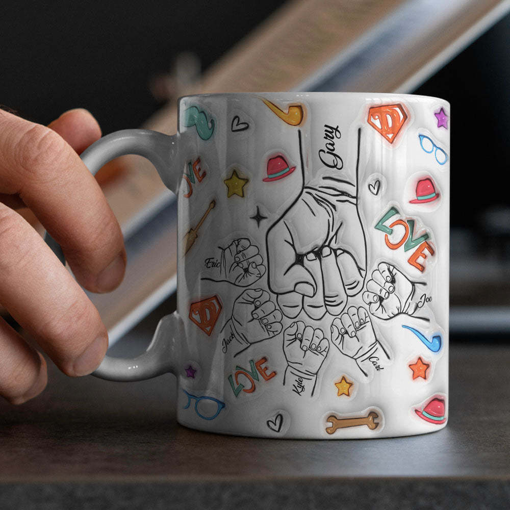 Cadeaux Pour Papa Personnalisés 1-6 Enfants Noms Personnalisés Effet Gonflé 3d Tasse Imprimée Cadeaux De Fête Des Pères - MyHawaiianShirtsFR