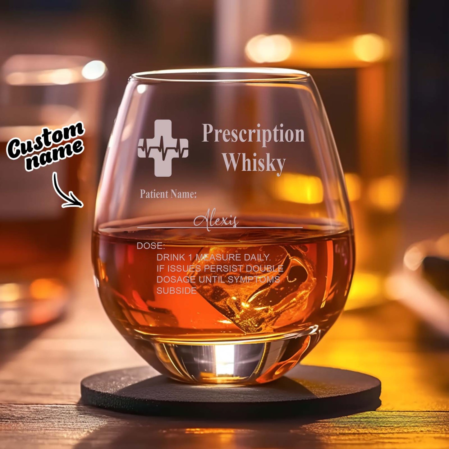 Verres À Whisky Sur Ordonnance Amusants Personnalisés Et Dessous De Verre En Ardoise Avec Nom Gravé Au Laser, Cadeau De Fête Des Pères Pour Grand-père Papa