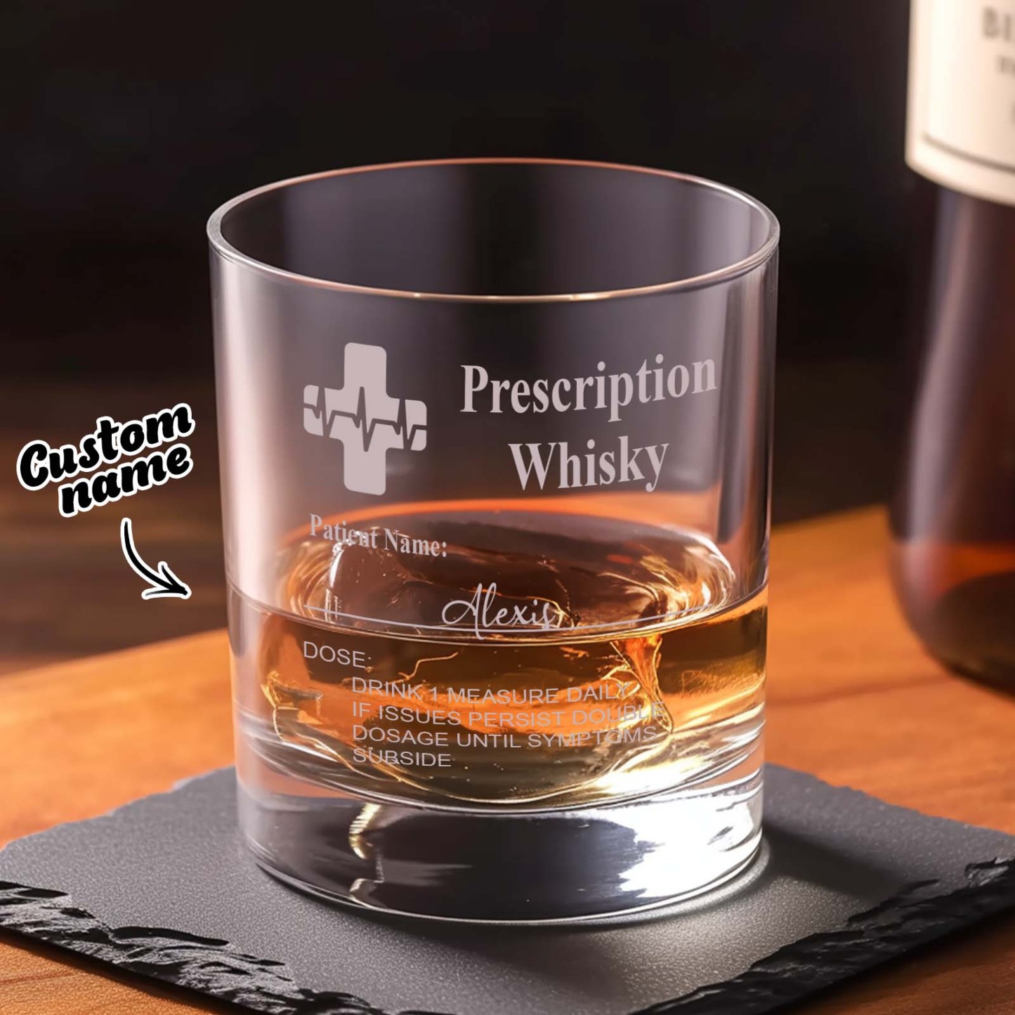 Verres À Whisky Sur Ordonnance Amusants Personnalisés Et Dessous De Verre En Ardoise Avec Nom Gravé Au Laser, Cadeau De Fête Des Pères Pour Grand-père Papa