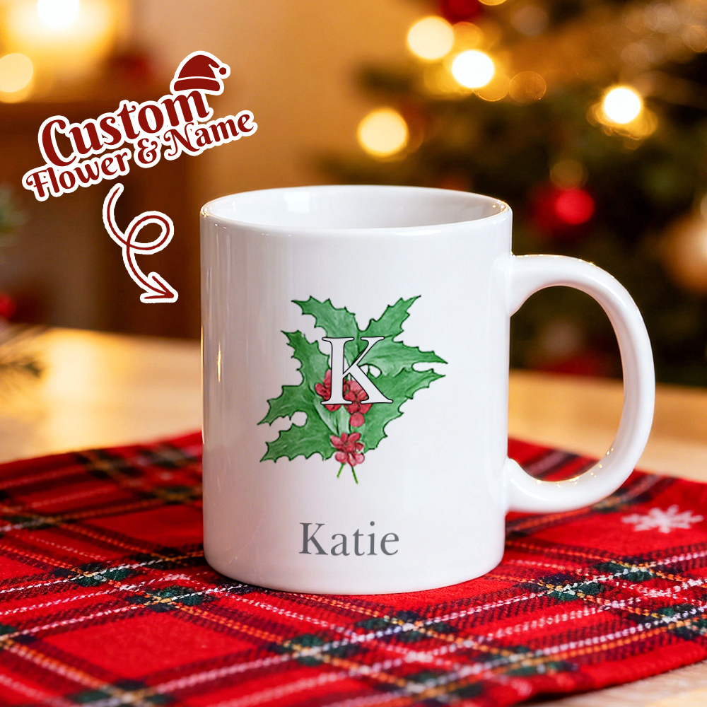 Mug Personnalisé Avec Fleur Et Prénom, Cadeau De Noël Ou D'anniversaire. Mug En Céramique Avec Fleur De Naissance Mensuelle. Cadeau D'anniversaire. - MapLunelampeFr