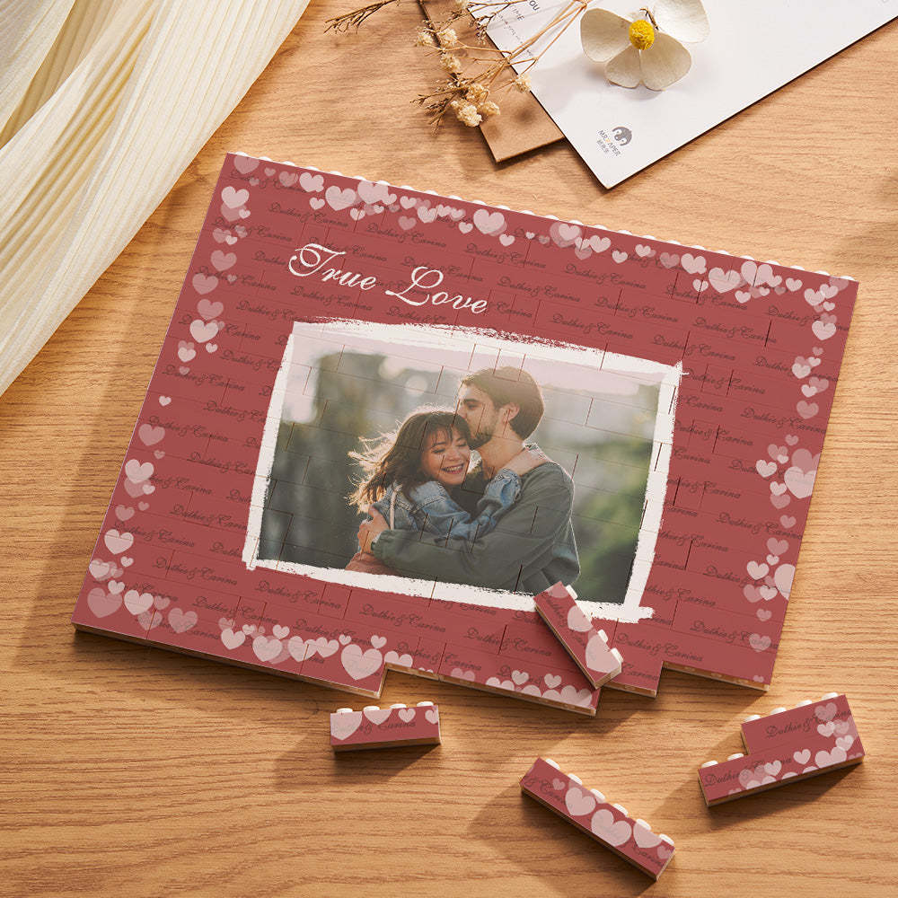 Bloc De Construction Personnalisé Puzzle Trio Horizontal Photo Brique Cadeau Saint-valentin True Love - maplunelampefr