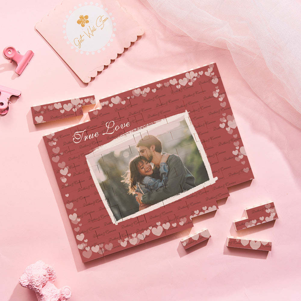 Bloc De Construction Personnalisé Puzzle Trio Horizontal Photo Brique Cadeau Saint-valentin True Love - maplunelampefr