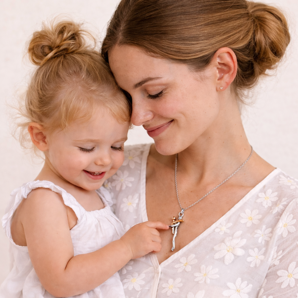Collier Pendentif Étreinte Mère-enfant Bicolore - Bijou Cadeau, Cadeau Pour Elle, Cadeau Pour La Fête Des Mères - MapLunelampeFr