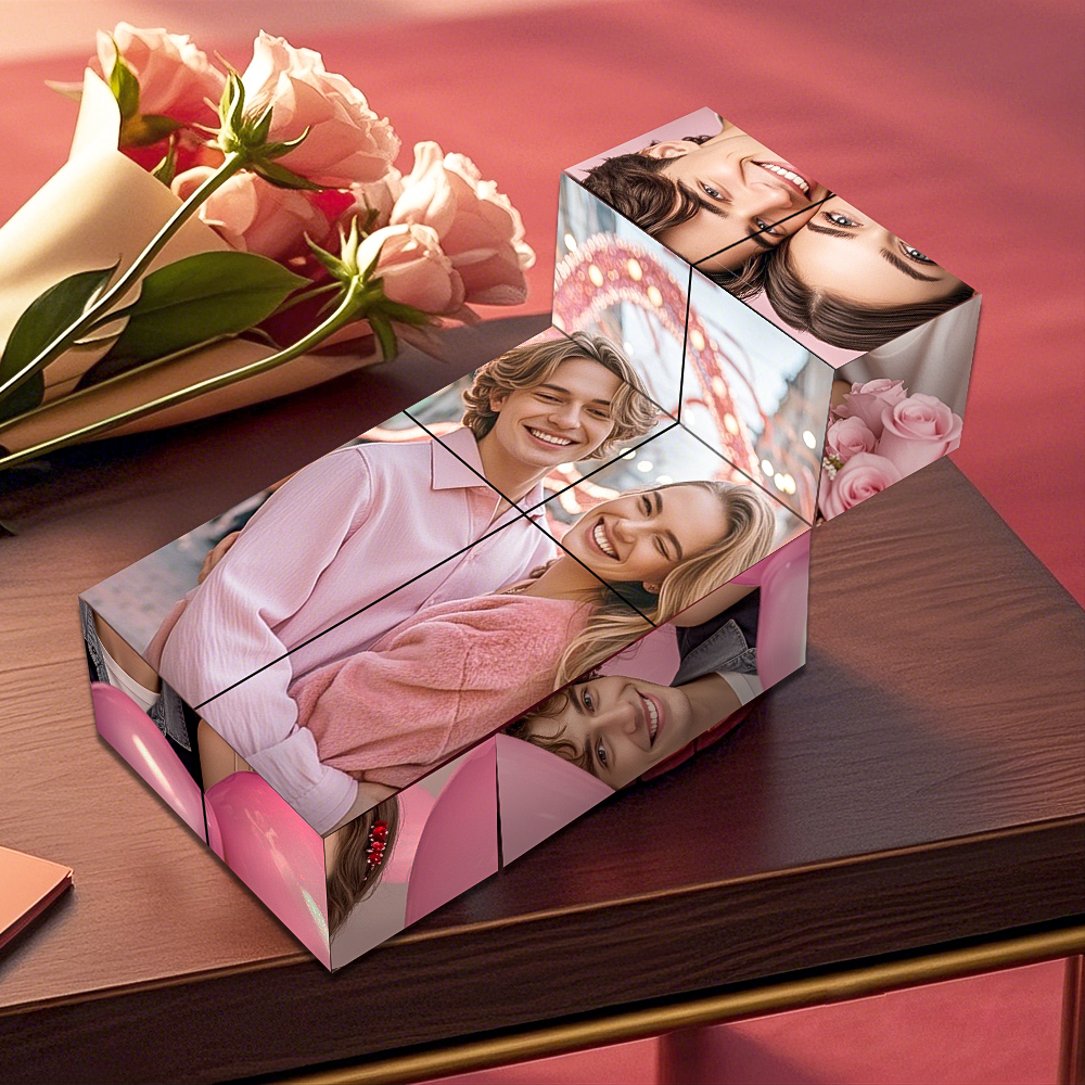 Cube Rubik Personnalisé Avec Photo De Dessin Animé, Cube Photo Infini Pliable Pour Couple, Cadeau Idéal Pour Noël - MapLunelampeFr