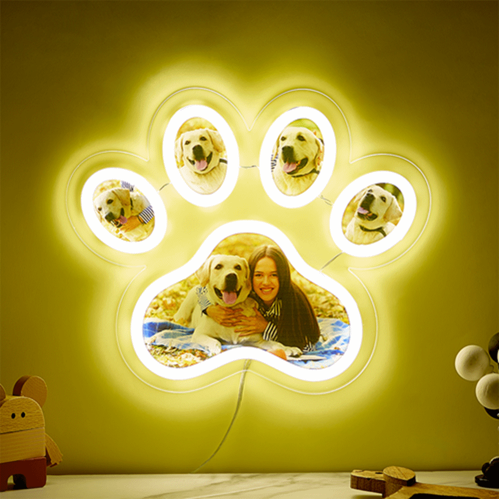 Lampe Néon Avec Photo Personnalisée En Forme De Patte D'animal De Compagnie, Veilleuse Commémorative Personnalisée À Luminosité Réglable, Cadeaux Pour Elle - MapLunelampeFr