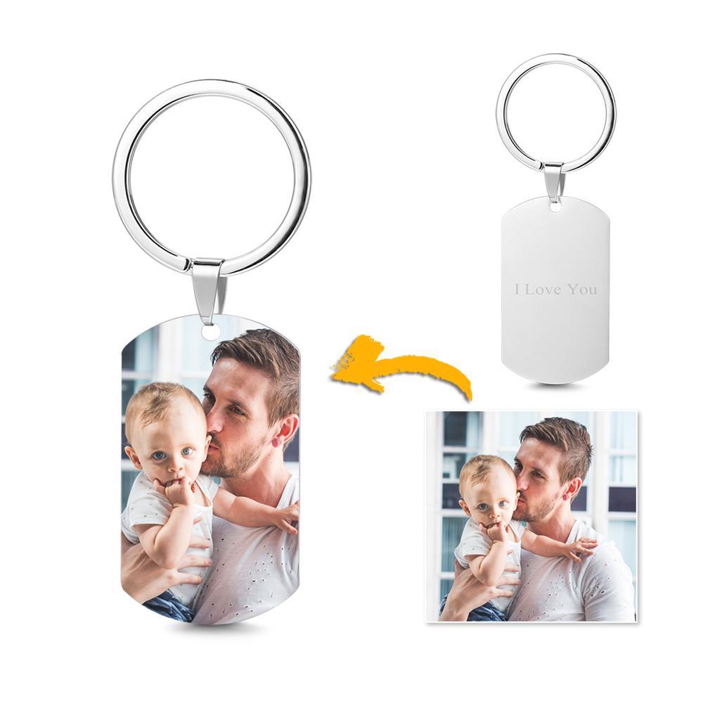 Porte-clés en acier inoxydable avec photo de cadeaux personnalisés avec gravure au dos