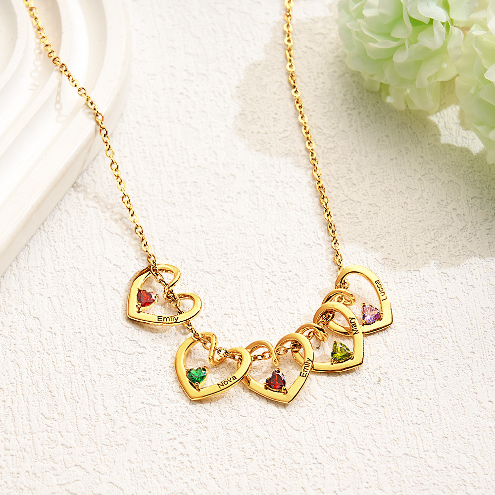 Collier Personnalisé Avec Pierre De Naissance Et Nom En Forme De Cœur Pour Maman Et Grand-mère