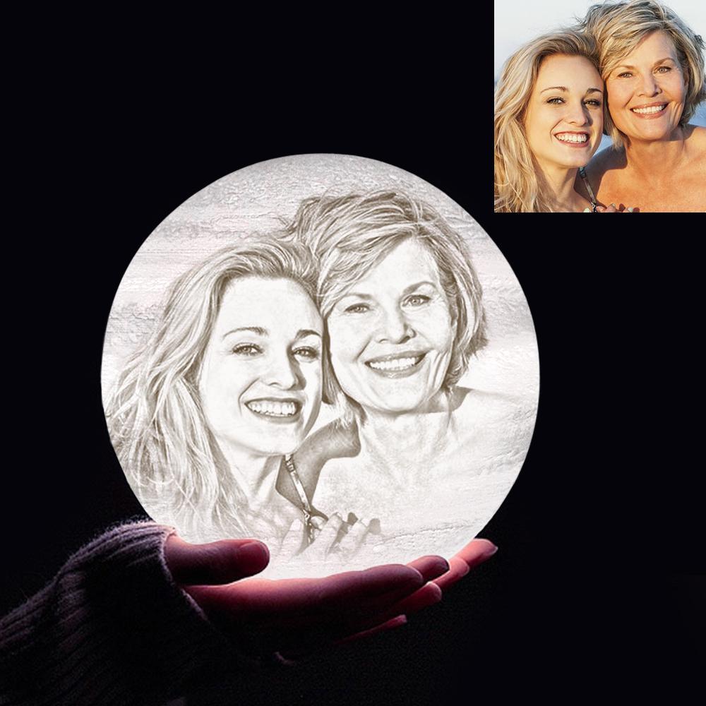 Lampe Jupiter Photo & Gravée Par Impression 3D Personnalisée - Pour Maman - Toucher 2 couleurs(10cm-20cm)