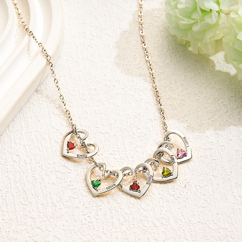 Collier Personnalisé Avec Pierre De Naissance Et Nom En Forme De Cœur Pour Maman Et Grand-mère