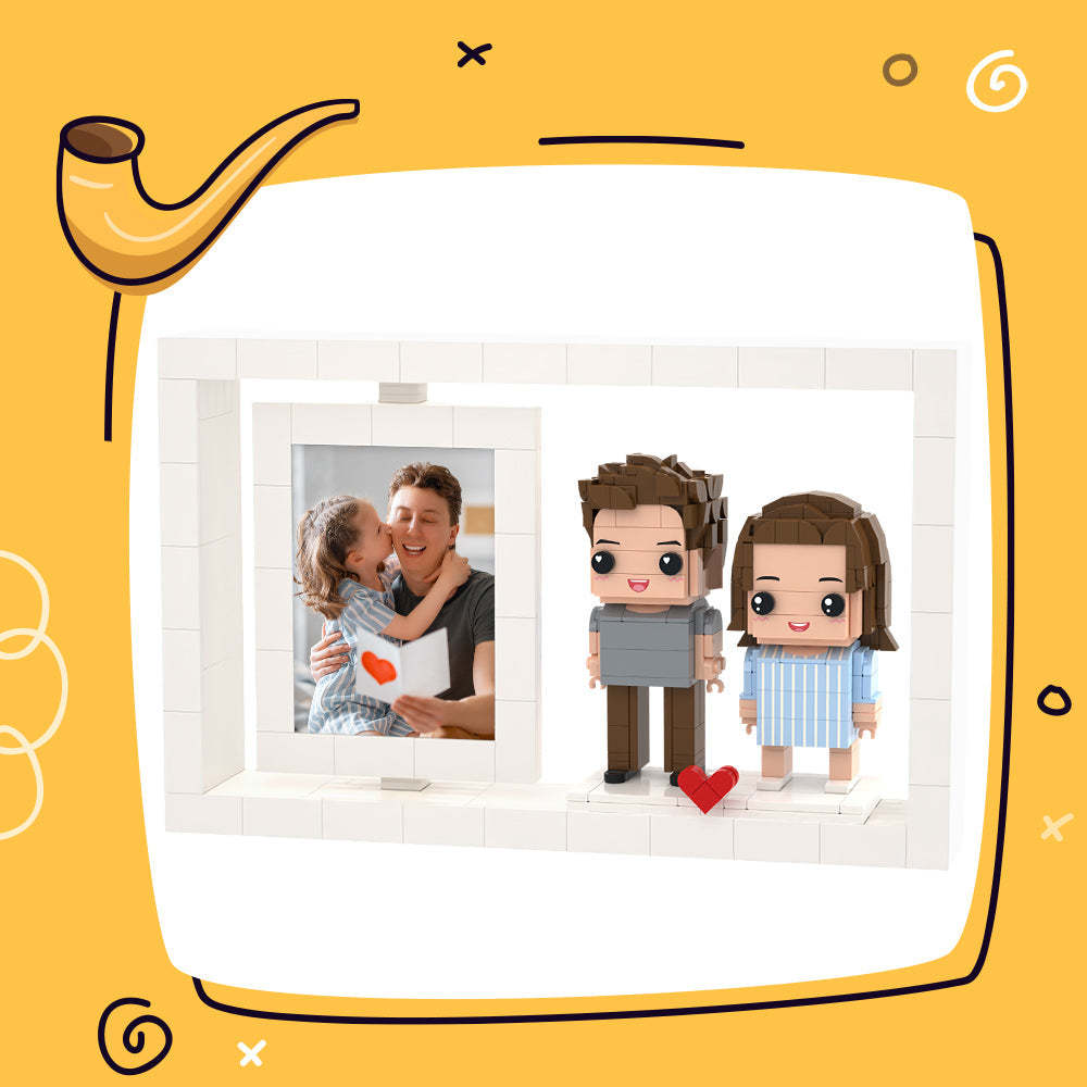 Fête Des Pères Corps Complet Personnalisable 2 Personnes Figurines En Brique Personnalisées Cadre Photo Petit Bloc De Particules Brique Figurines Moi Coeur D'amour - MapLunelampeFr