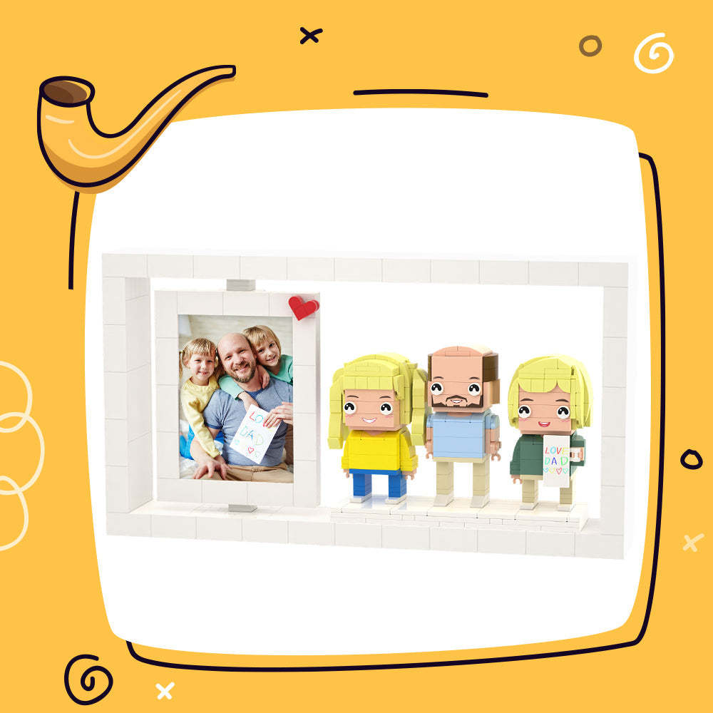 Cadre Photo Créatif Papa Et Filles, Corps Complet Personnalisable Pour 3 Personnes, Figurines En Brique, Cadre Photo, Petit Bloc De Particules - MapLunelampeFr