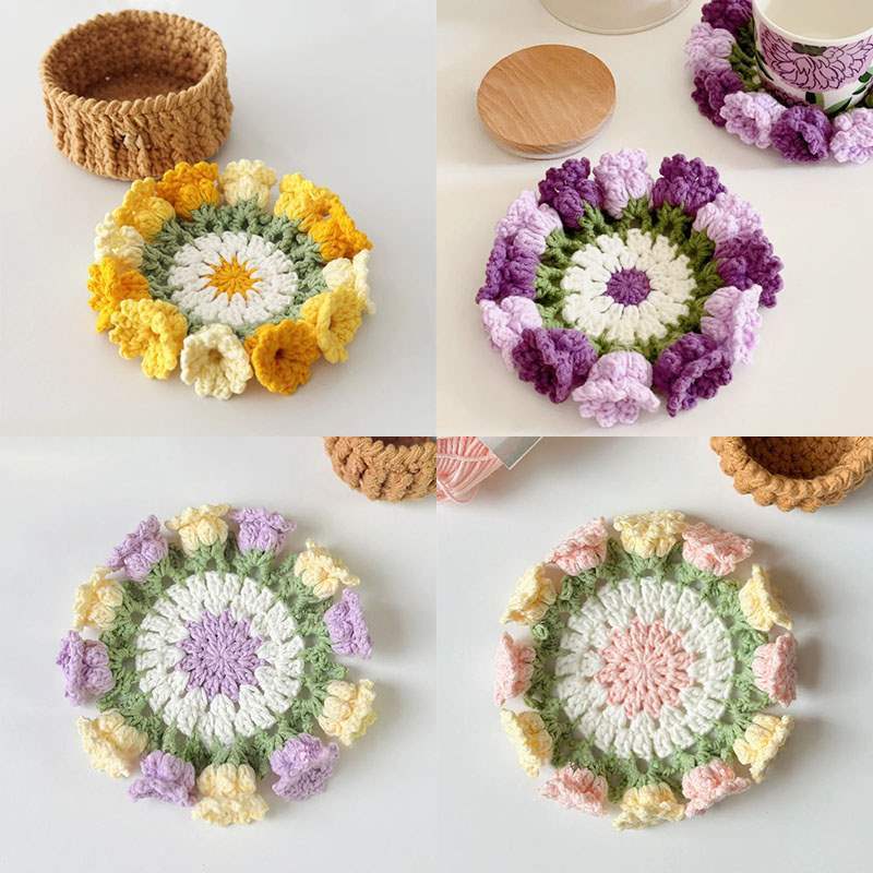 Ensemble De Sous-verres En Crochet Fait Main Avec Motif Floral Transformable, Décoration D'intérieur Écologique, Cadeau Unique Pour Maman - MapLunelampeFr