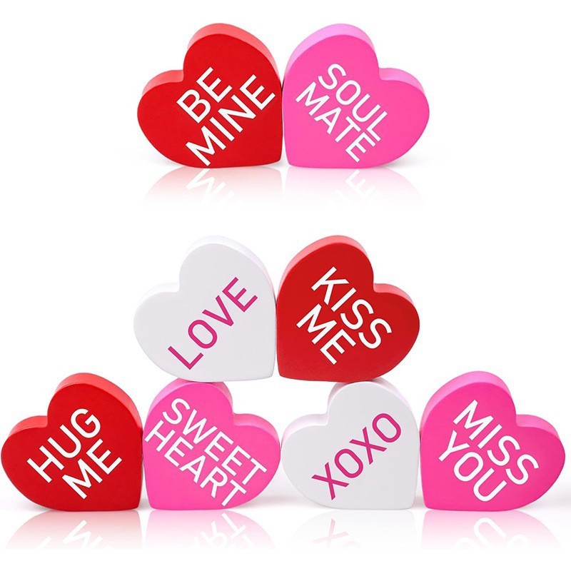 Ensemble De Décorations En Forme De Cœur Pour La Saint-valentin : Ornements De Table Imprimés De Phrases, Cadeau Idéal Pour La Saint-valentin - MapLunelampeFr