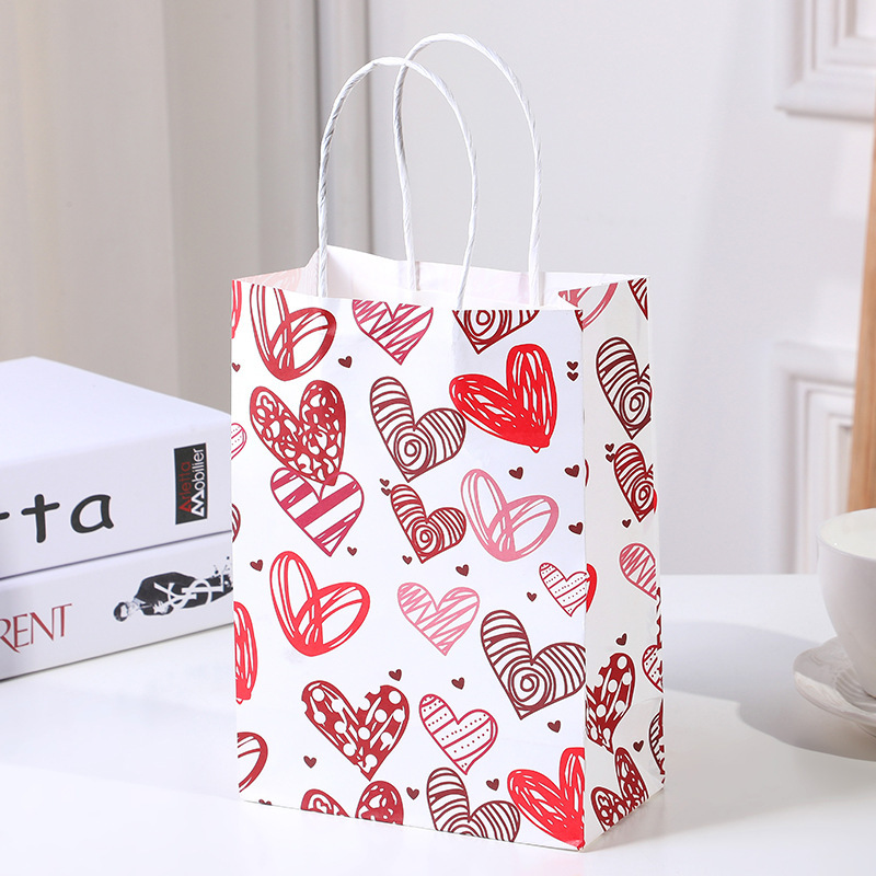 Sac Cadeau Saint-valentin, Sac Blanc À Rayures En Forme De Cœur, 27 X 21 X 11 Cm - MapLunelampeFr